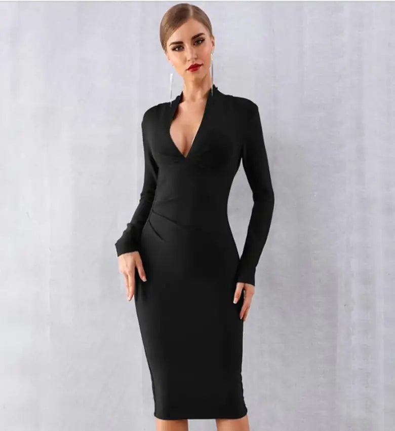 Solid Color High Waist Midi Red Party Dress