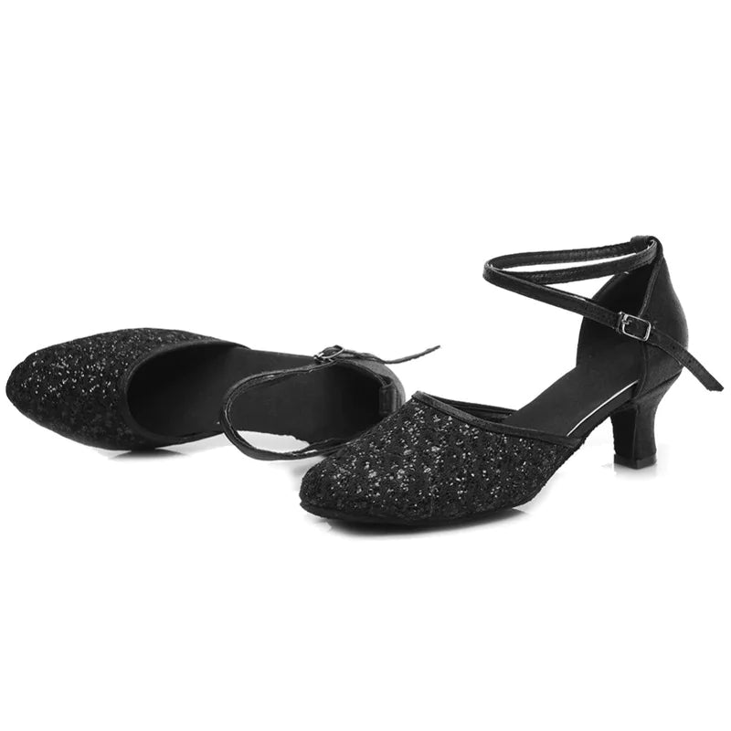 Classic Low Heel Sequin Latin Dance Shoes for Girls