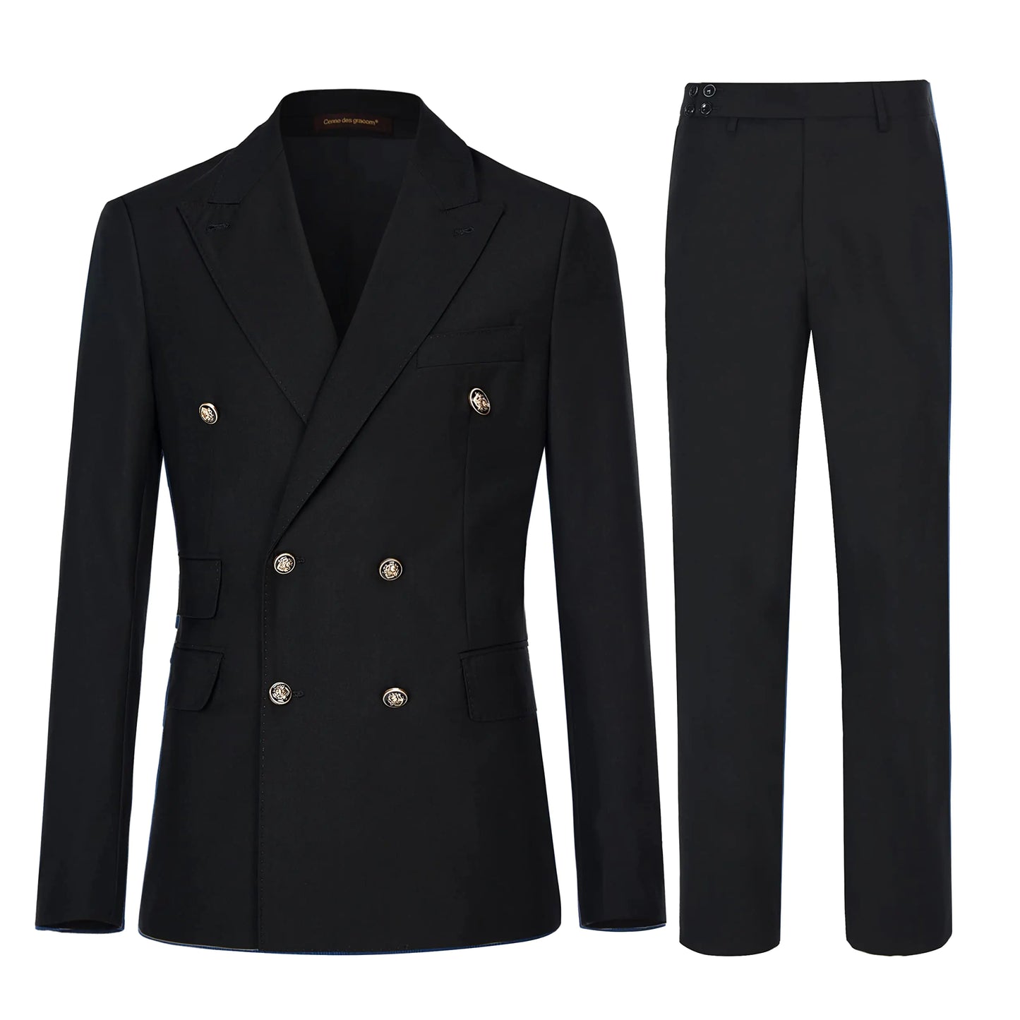 Mens 2 Pieces Suit Slim Fit Double Breasted Suit Jacket Elegant Prom Wedding Blazer Pants Set Black……
