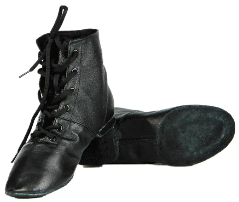 Cheapdancing Women’s Leather Practice Dancing Shoes Jazz Boots Soft-Soled High Boots Black
