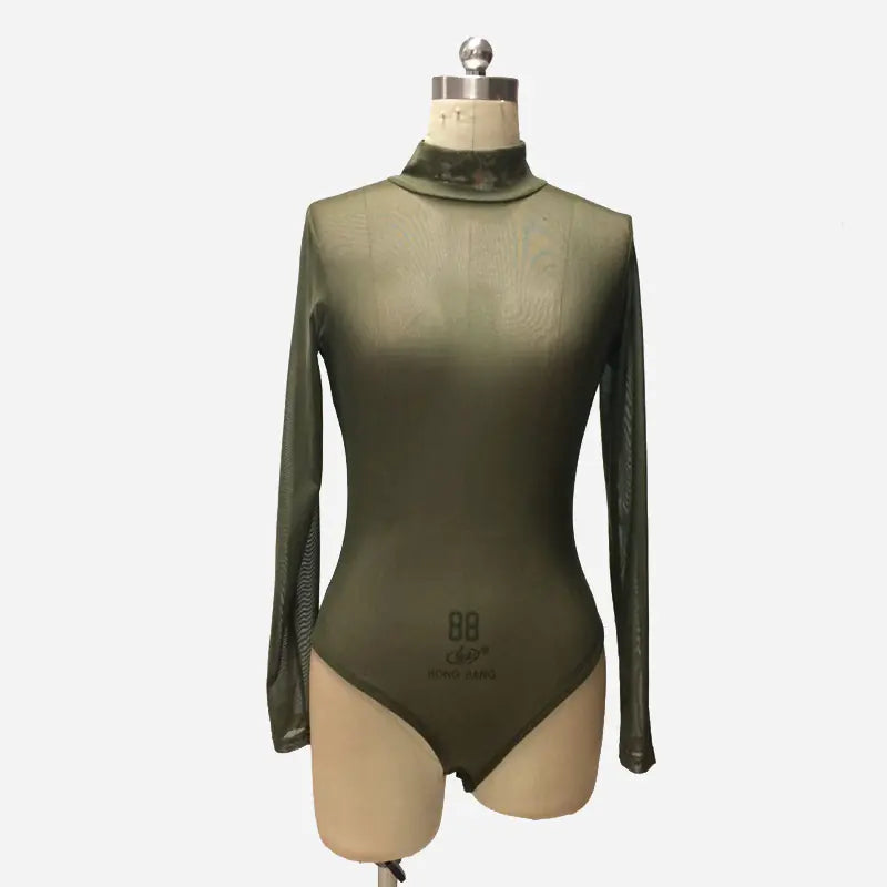 Women's Long Sleeve Mesh Bodysuit for Dance Performances