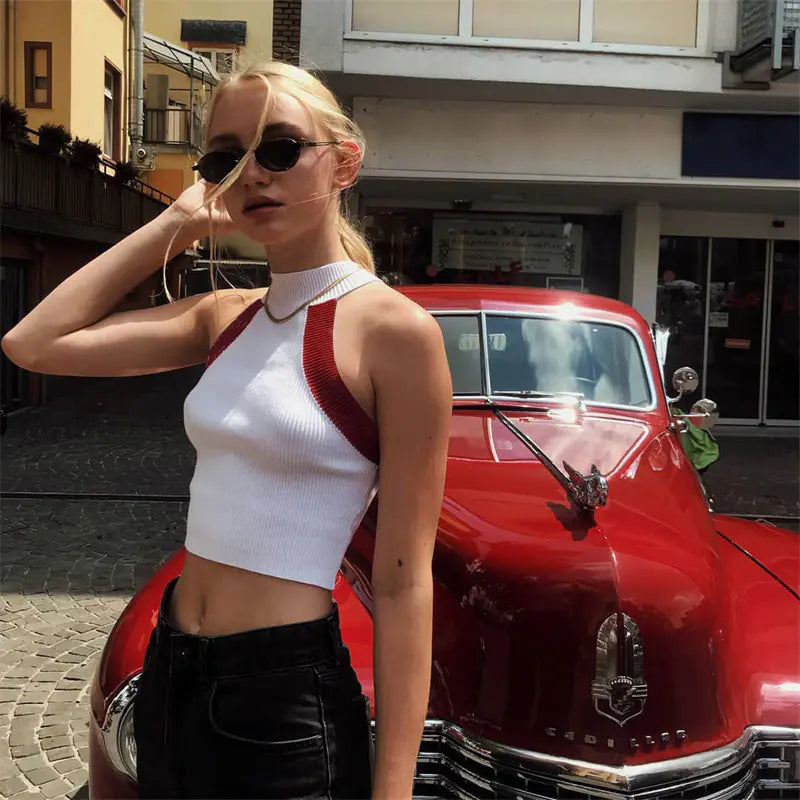 Summer Women's Sleeveless Crop Top with Hollow Design