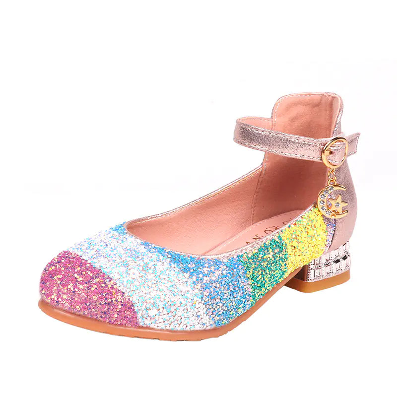 Rainbow Crystal Heels for Kids - Soft Sole Dance Shoes