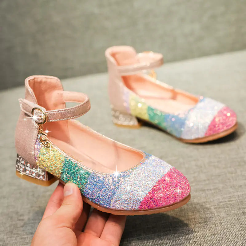 Rainbow Crystal Heels for Kids - Soft Sole Dance Shoes