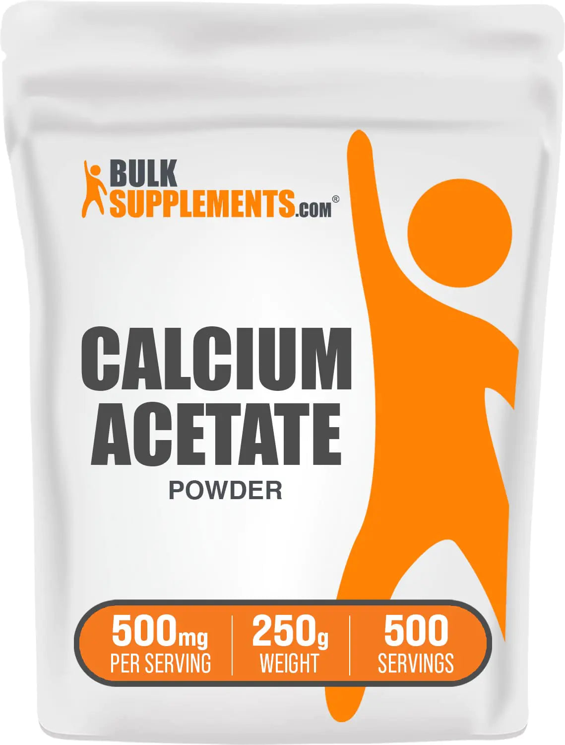 BulkSupplements.com Calcium Acetate Powder - Calcium Supplement Calcium Acetate Supplement - Food Grade & Gluten Free 500mg (125mg Calcium) per Serving 250g (8.8 oz) (Pack of 1)