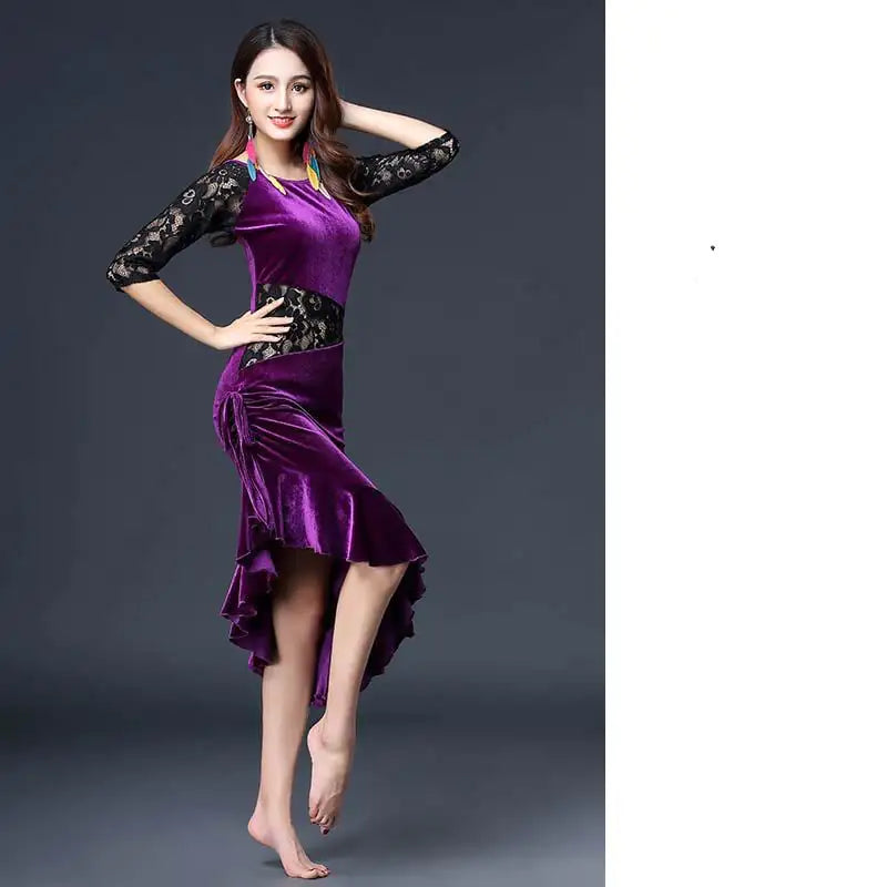 Golden Velvet Latin Dance Performance Outfit