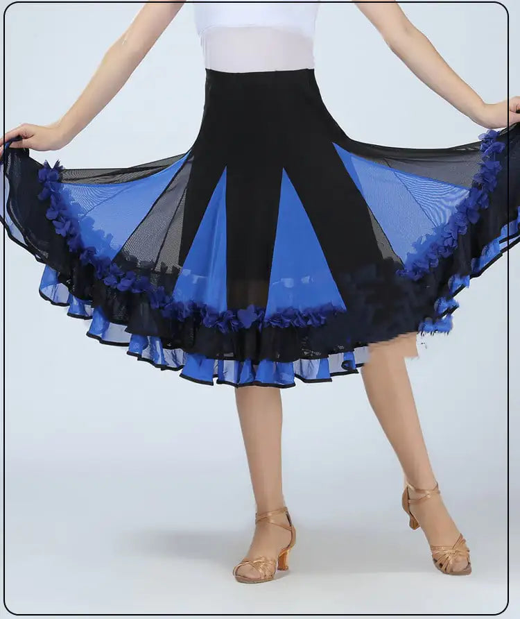 Mesh Mid-length Latin Dance Swing Skirt for Practice