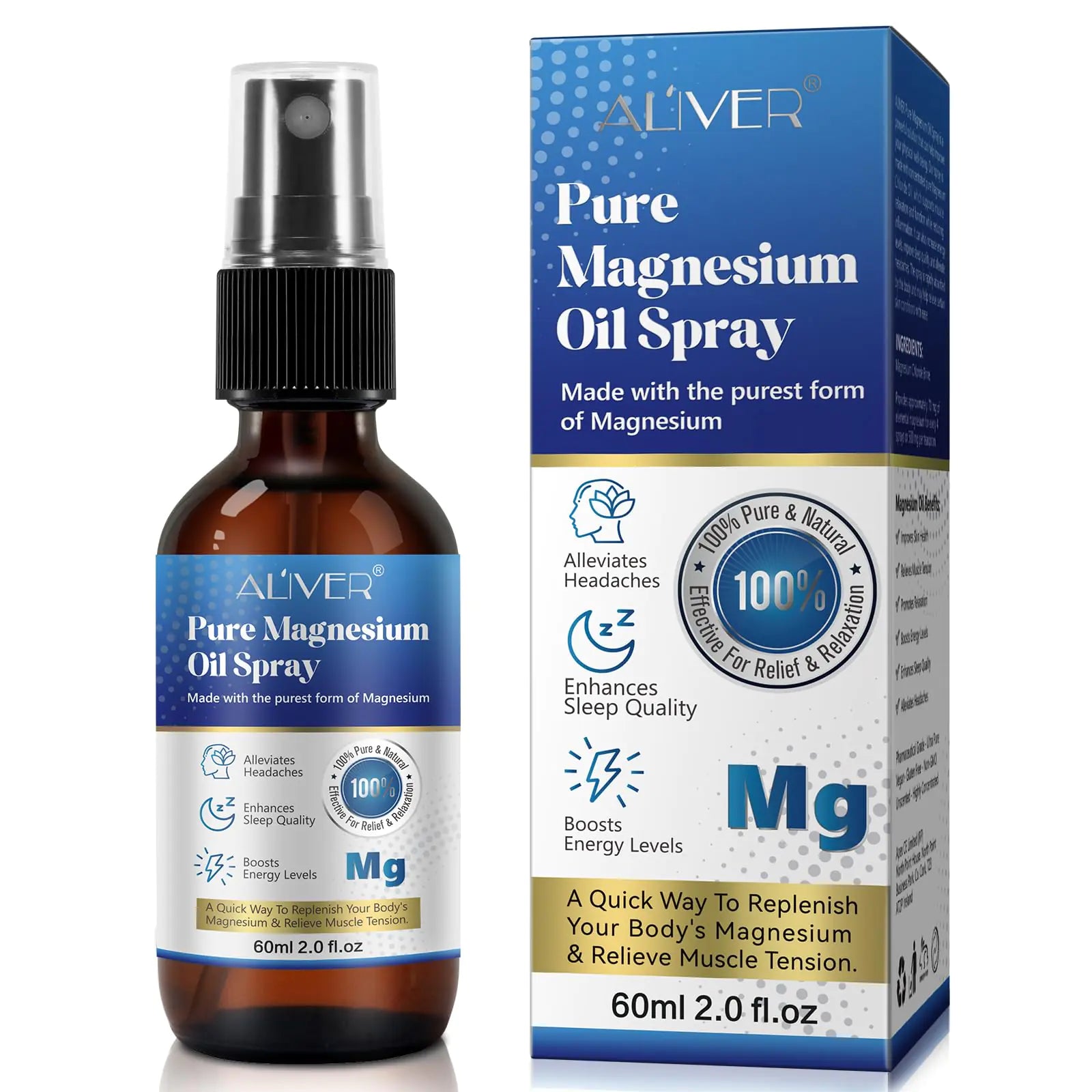 Magnesium Oil Spray 60ml Topical Magnesium Oil Pure Magnesium Oil Spray Magnesium Spray for Leg Cramps Soothing Relief & Relaxation for Better Sleep Easy to Absorb and Use