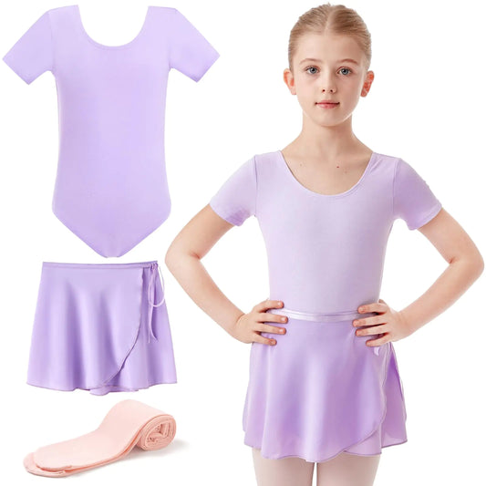 HiDance Ballet Leotards with Dance Skirt and Ballet Tights for Girls Toddler Dance Dress Outfit Combo (Purple 2 Years)