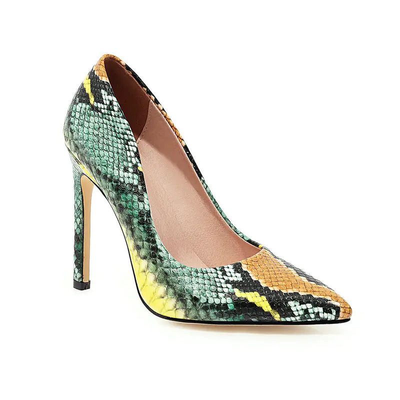 Color Block Snakeskin High Heel Shoes for Women