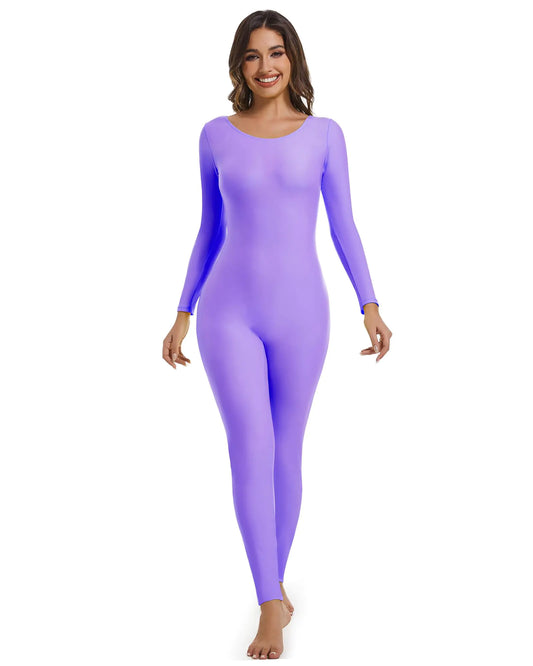 Aoylisey Adult Long Sleeve Plus Size Unitard for Women One Piece Dance Bodysuits 1201 (Violet XXXL)