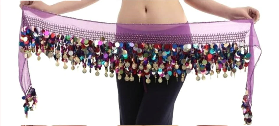 Chiffon Belly Dance Hip Scarf and Waist Chain