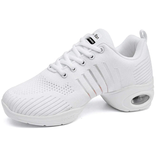 Womens Jazz Zumba Fashion Sneakers - Mesh Breathable Lace-up Air Cushion Modern Split Sole Dance Shoes Walking Shoes White6.5