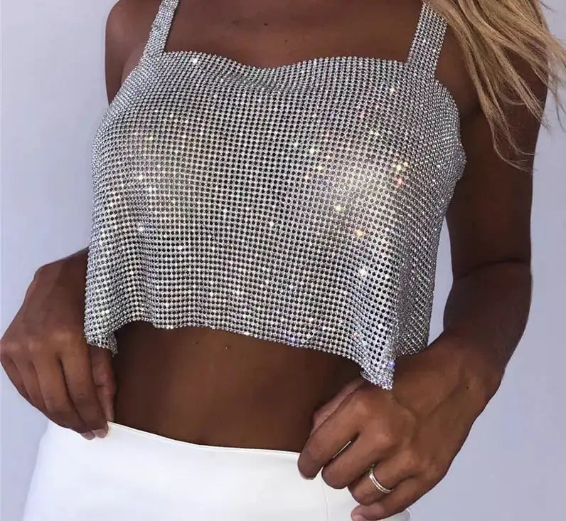 Bling Rhinestones Crop Top with Full Diamond Sequins