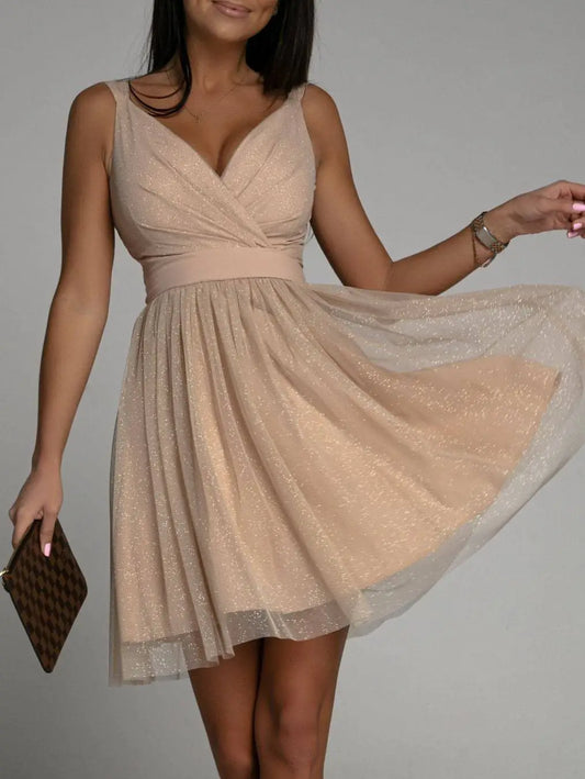 Elegant Glitter Sleeveless Deep V Neck Party Dress