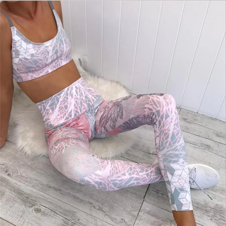 Printed Crop Top and Leggings Fitness Set