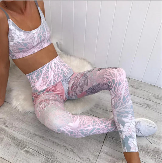 Printed Crop Top and Leggings Fitness Set