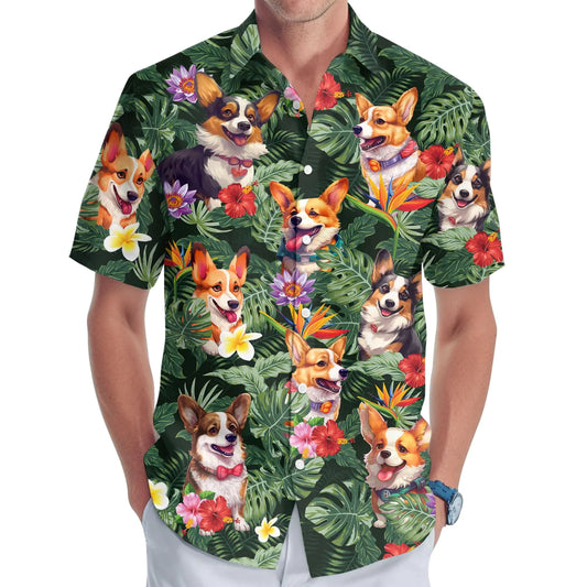 Corgi Mens Hawaiian Shirt Summer Corgi Button Shirt for Unisex Corgi Casual Shirt Men Dad Gifts Birthday Gifts for Men (Small)