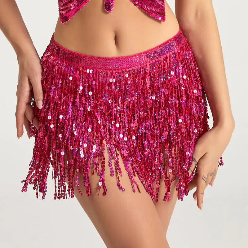 Halloween Belly Dance Costume with Sequined Hip Skirt