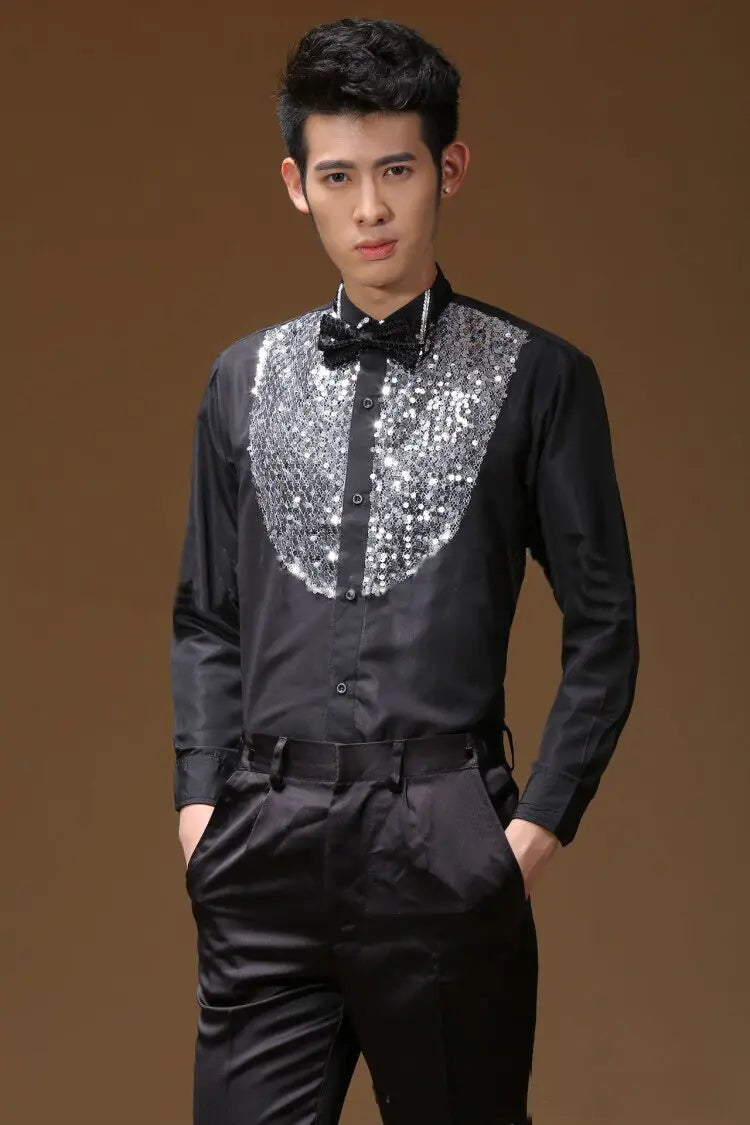 Men's Sequin Performance Shirt for Stage and Dance