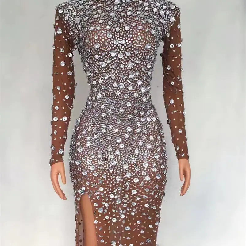 Rhinestone Tassel Mesh Elastic Latin Dance Skirt