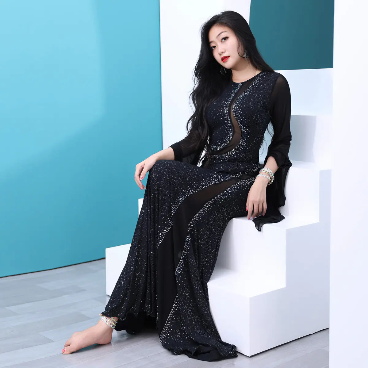 Iraq Belly Dance Costume with Sheer Performance Robe
