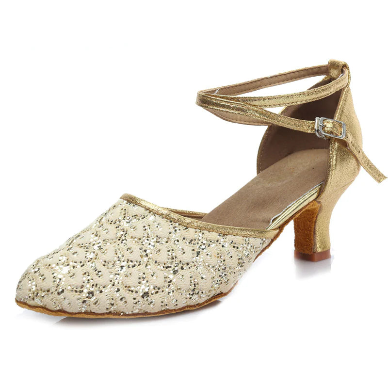 Classic Low Heel Sequin Latin Dance Shoes for Girls