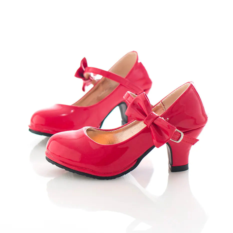 Girls' Shiny Red Elsa High-Heeled Dance Shoes