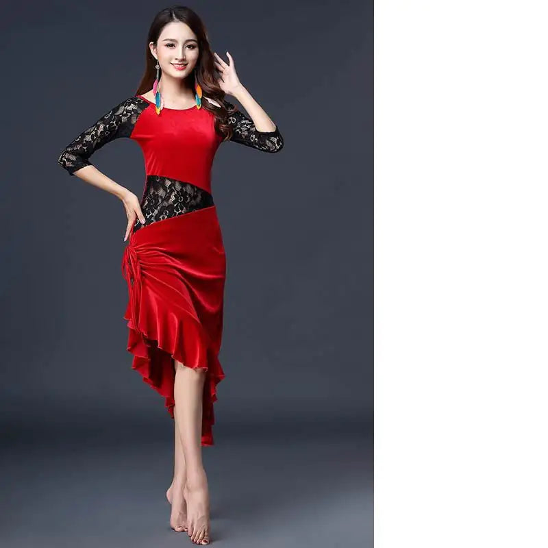 Golden Velvet Latin Dance Performance Outfit