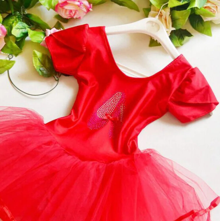 Girls Diamond Dance Short-sleeve Puffy Skirt