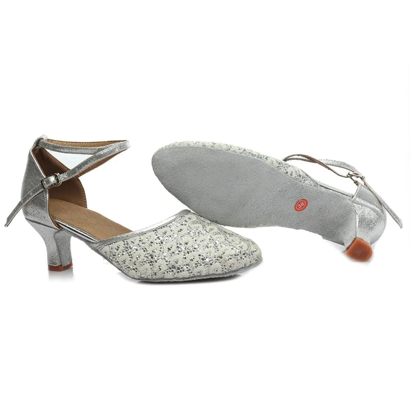 Classic Low Heel Sequin Latin Dance Shoes for Girls