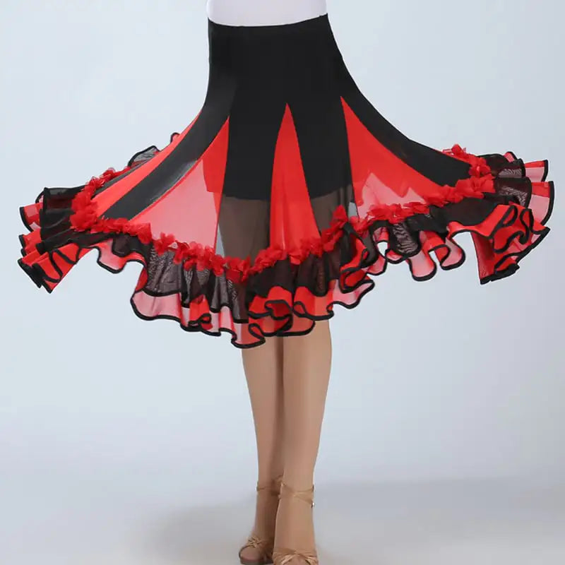 Mesh Mid-length Latin Dance Swing Skirt for Practice