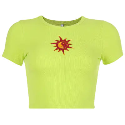 2020 Women's Fashion Crop Top Embroidered T-Shirt