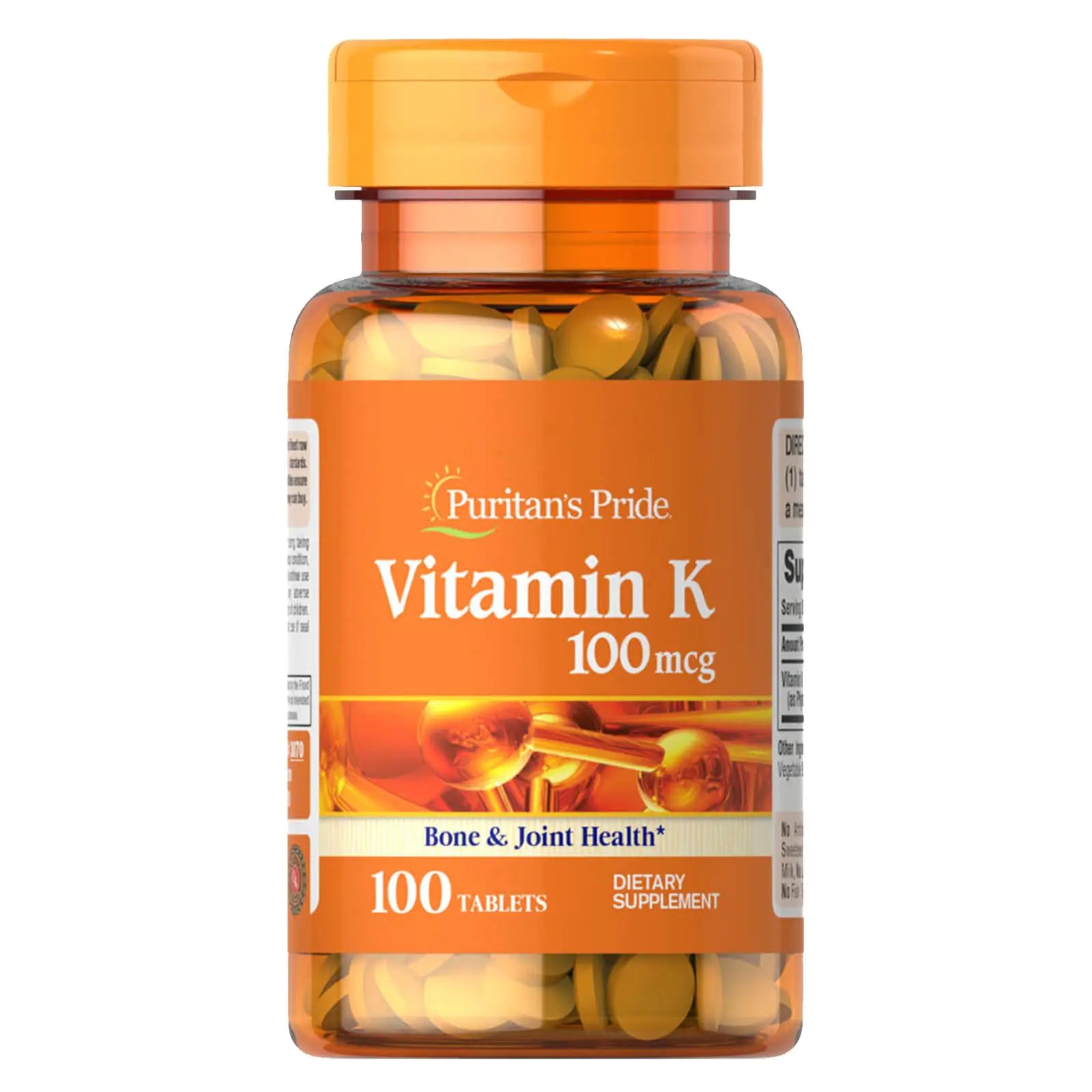 Puritans Pride Premium Vitamin K 100mcg Dietary Supplement for Bone Joint and Blood Clotting Health Support 100 Day Supply 100 Tablets