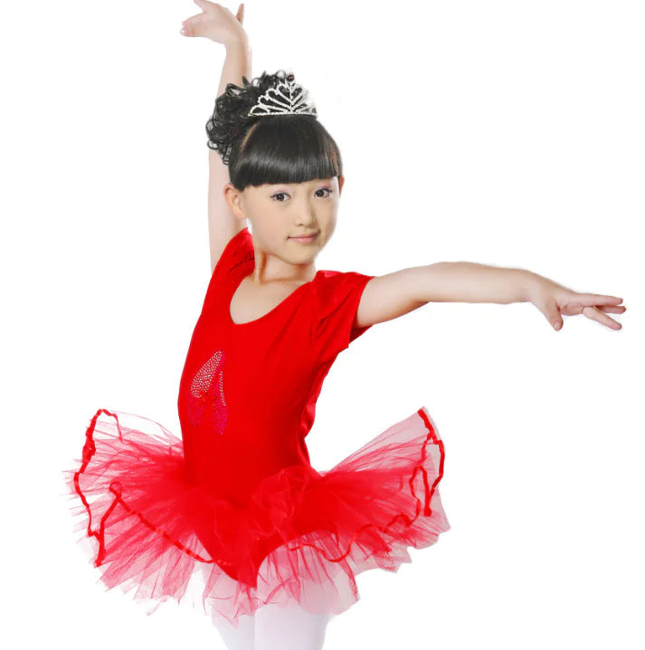 Girls Diamond Dance Short-sleeve Puffy Skirt
