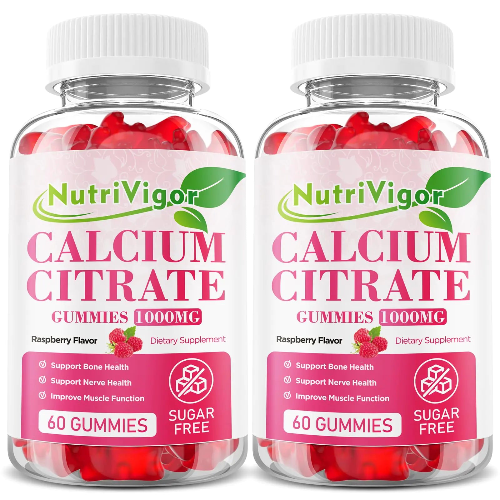 NutriVigor Calcium Citrate Gummies 1000 mg Chewable Calcium Citrate for Bone Muscle and Immune Support High Absorption Calcium Supplement for Men & Women Raspberry Flavor 120 Counts