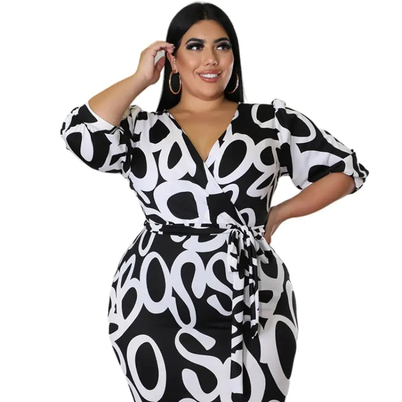 Elegant Plus Size Summer V-neck Print Party Dress